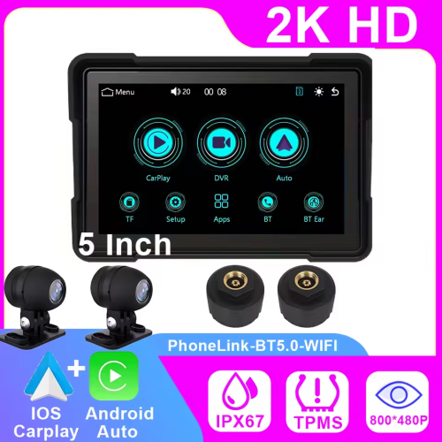 5 Inch Motorcycle Carplay GPS Waterproof Android Auto For Moto Multimedia Digital Dashboard Display Screen Dash Cam Monitor Bike